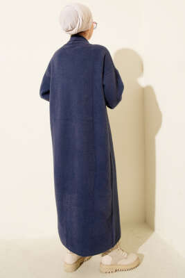 Şal Yaka Sakallı Triko Uzun Hırka Lacivert - Hırka