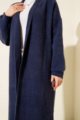 Şal Yaka Sakallı Triko Uzun Hırka Lacivert - Hırka