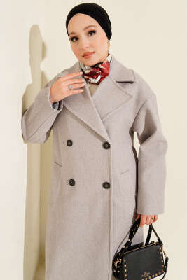 Şal Yaka Uzun Kaşe Kaban Gri - Kaban