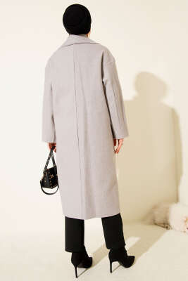 Şal Yaka Uzun Kaşe Kaban Gri - Kaban