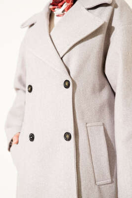 Şal Yaka Uzun Kaşe Kaban Gri - Kaban