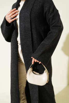 Şal Yaka Uzun Triko Hırka Füme - Hırka