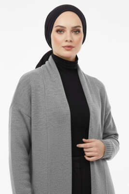 Şal Yaka Uzun Triko Hırka Gri - Hırka