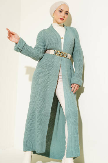 Şal Yakalı Çağla Yeşili Triko Hırka - Hırka