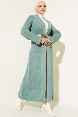 Şal Yakalı Çağla Yeşili Triko Hırka - Triko Hırka