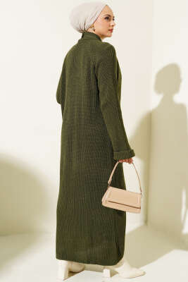 Şal Yakalı Haki Triko Hırka - Triko Hırka