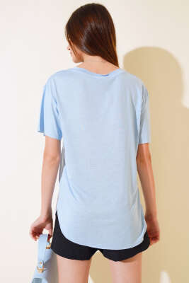 Salaş Basic T-shirt Mavi - Kadın Giyim Modelleri