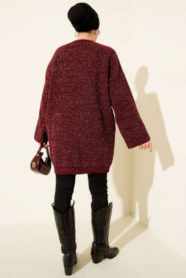 Salaş Bisiklet Yaka Simli Triko Tunik Bordo - Tunik