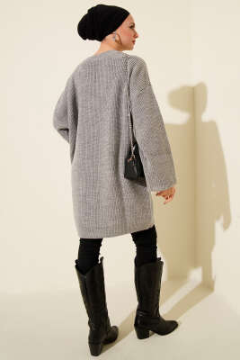 Salaş Bisiklet Yaka Simli Triko Tunik Gri - Tunik