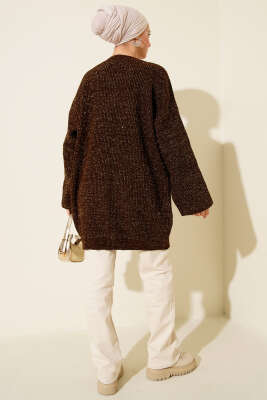 Salaş Bisiklet Yaka Simli Triko Tunik Kahve - Tunik