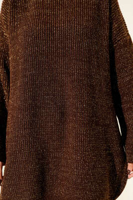 Salaş Bisiklet Yaka Simli Triko Tunik Kahve - Tunik