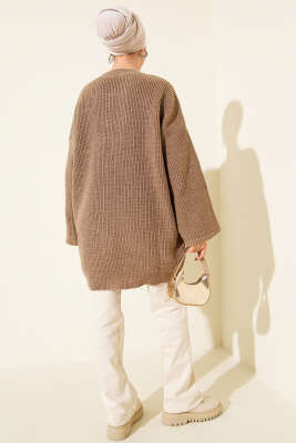 Salaş Bisiklet Yaka Simli Triko Tunik Latte - Tunik