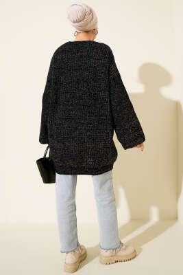 Salaş Bisiklet Yaka Simli Triko Tunik Siyah - Tunik