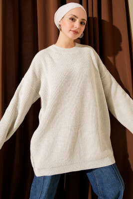 Salaş Bisiklet Yaka Simli Triko Tunik Taş - RAFİMİX