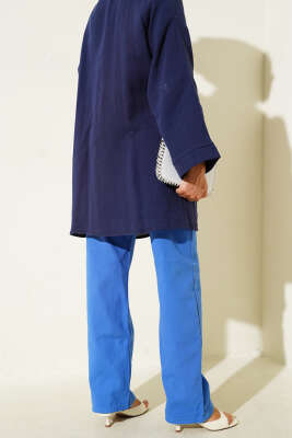 Salaş Boru Paça Kot Pantolon Saks - Pantolon