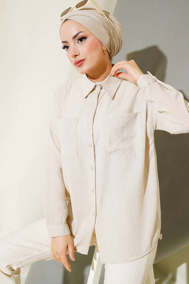 Salaş Çift Cepli Gömlek Bej - Gömlek