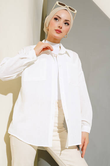 Salaş Çift Cepli Gömlek Ekru - Gömlek
