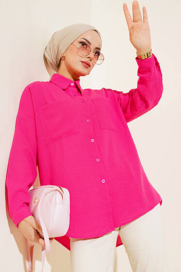 Salaş Çift Cepli Gömlek Fuşya - Gömlek