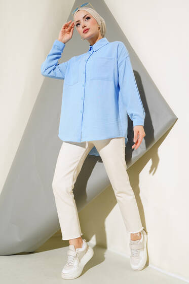 Salaş Çift Cepli Gömlek Mavi - Gömlek