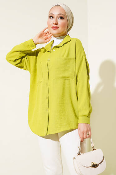 Salaş Çift Cepli Gömlek Yağ Yeşili - Gömlek