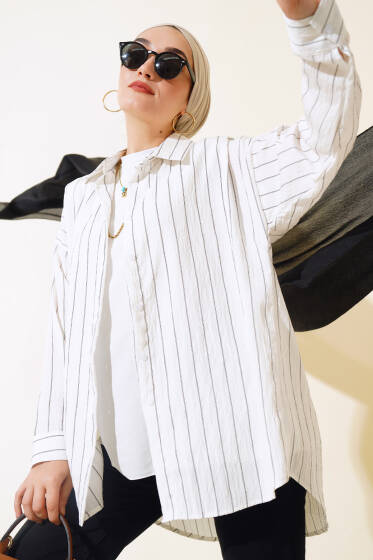 Salaş Çizgili Gömlek Ekru - Gömlek