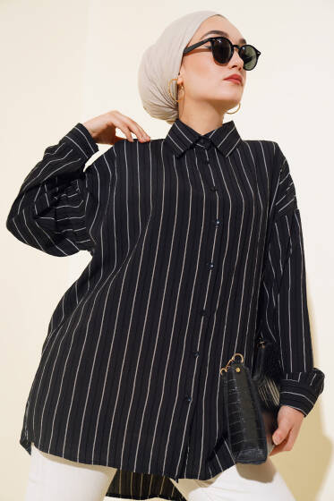 Salaş Çizgili Gömlek Siyah - Gömlek