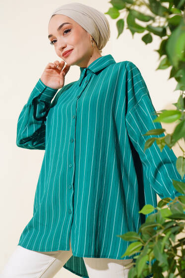Salaş Çizgili Gömlek Zümrüt - Gömlek