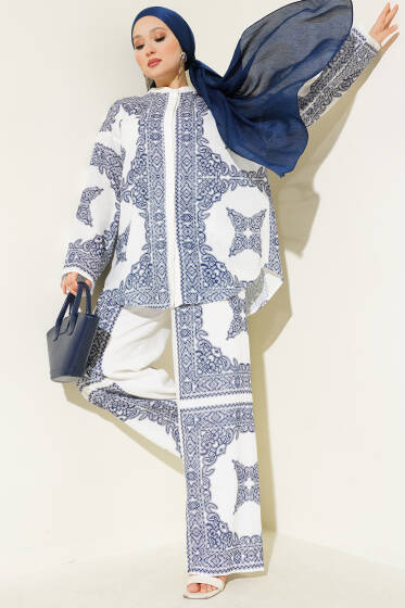 Salaş Desenli İkili Takım Lacivert - İkili Takım