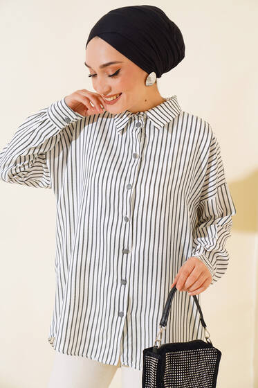 Salaş Dik Çizgili Gömlek Füme - Gömlek