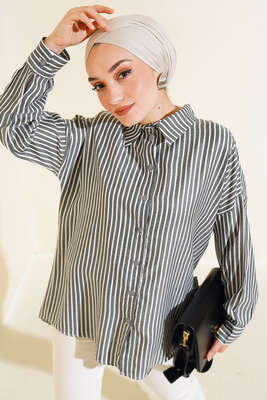 Salaş Dik Çizgili Gömlek Siyah - Yılın Fırsatı