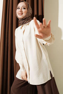 Salaş Düşük Omuz Modal Gömlek Bej - NEFİSE