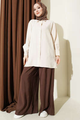 Salaş Düşük Omuz Modal Gömlek Bej - Gömlek