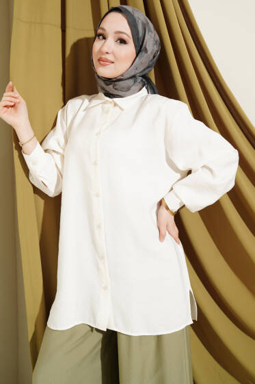 Salaş Düşük Omuz Modal Gömlek Ekru - Gömlek