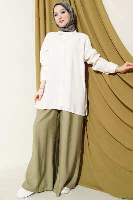 Salaş Düşük Omuz Modal Gömlek Ekru - Gömlek