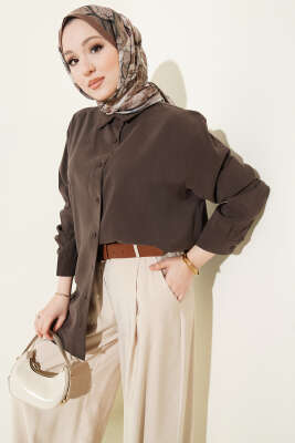 Salaş Düşük Omuz Modal Gömlek Kahve - NEFİSE