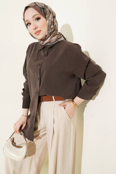 Salaş Düşük Omuz Modal Gömlek Kahve - Gömlek