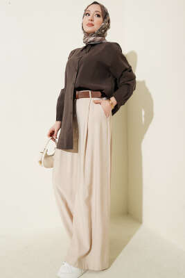 Salaş Düşük Omuz Modal Gömlek Kahve - Gömlek