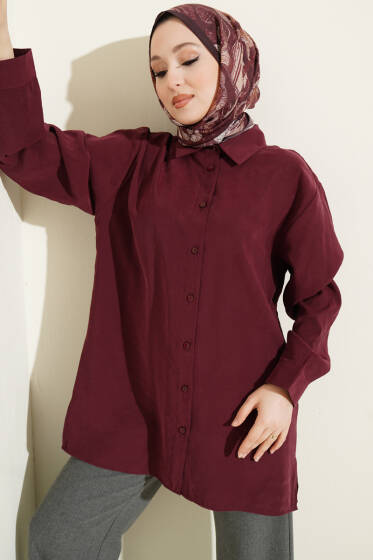 Salaş Düşük Omuz Modal Gömlek Mürdüm - Gömlek