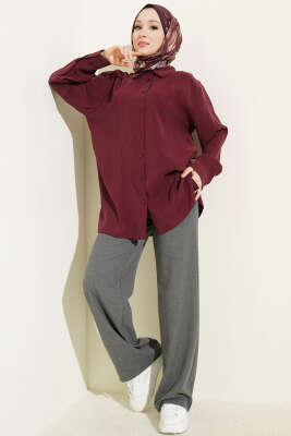 Salaş Düşük Omuz Modal Gömlek Mürdüm - Gömlek