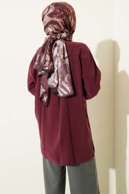 Salaş Düşük Omuz Modal Gömlek Mürdüm - Gömlek