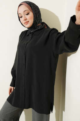 Salaş Düşük Omuz Modal Gömlek Siyah - NEFİSE