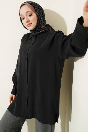 Salaş Düşük Omuz Modal Gömlek Siyah - Gömlek