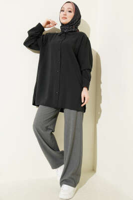 Salaş Düşük Omuz Modal Gömlek Siyah - Gömlek
