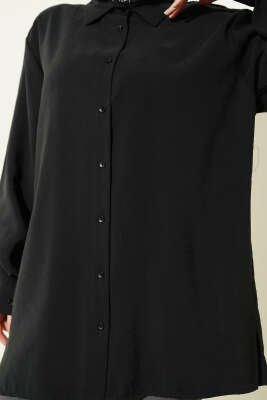 Salaş Düşük Omuz Modal Gömlek Siyah - Gömlek