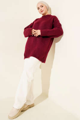 Salaş Düşük Omuz Triko Tunik Bordo - Tunik