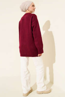 Salaş Düşük Omuz Triko Tunik Bordo - Tunik