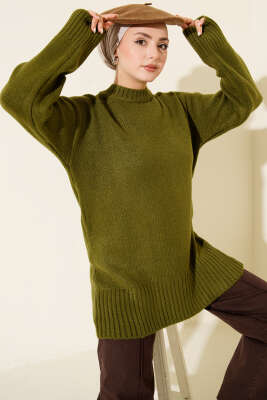 Salaş Düşük Omuz Triko Tunik Haki - HBS