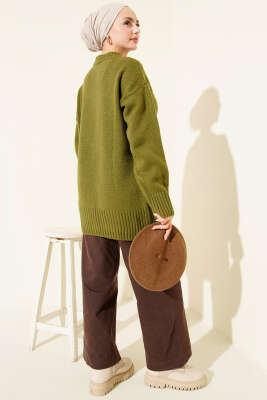 Salaş Düşük Omuz Triko Tunik Haki - Tunik
