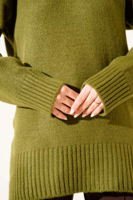 Salaş Düşük Omuz Triko Tunik Haki - Tunik