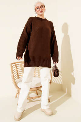 Salaş Düşük Omuz Triko Tunik Kahve - 300-500 TL Ürünler